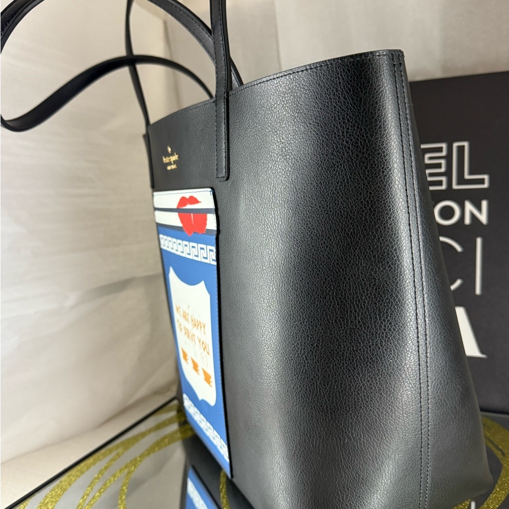 Kate Spade Black Tote with Blue Coffee Cup Graphic - Picture 7 of 10